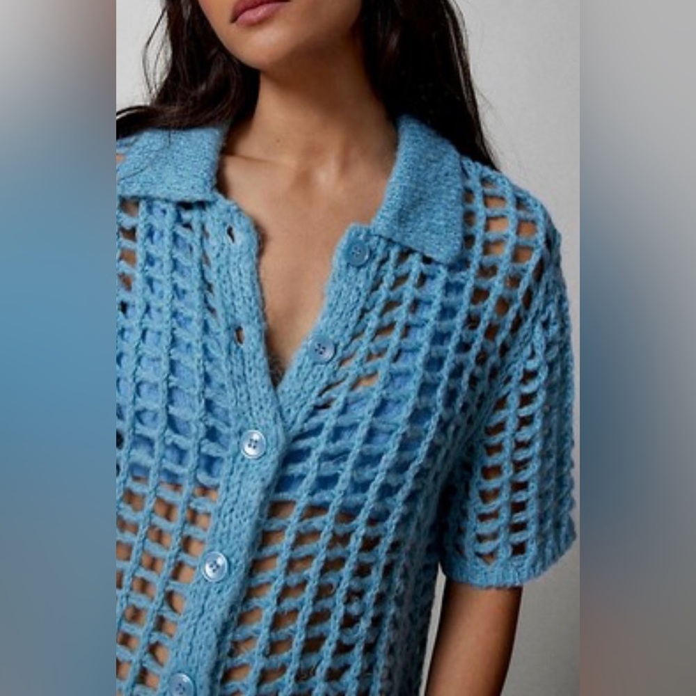 BDG Urban Outfitters Osaka Open-Knit Polo Sweater Blue NWOT